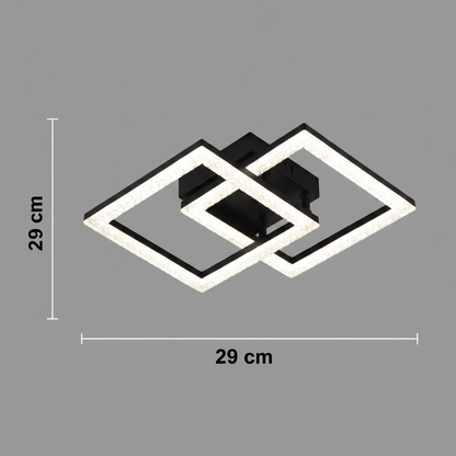 LED полилей с дистанционно GEO 29W, 2 квадрата, Студена/Топла/Неутрална светлина, Димируем, Метал и Акрил, Черен