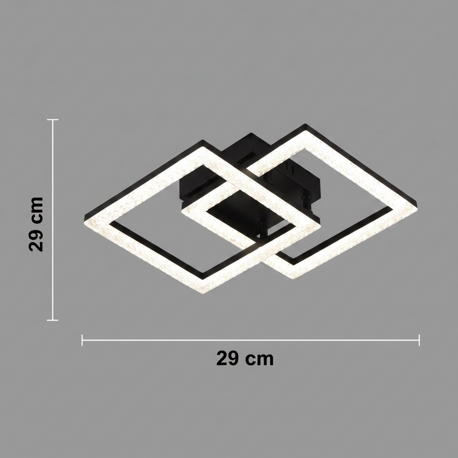LED полилей с дистанционно GEO 29W, 2 квадрата, Студена/Топла/Неутрална светлина, Димируем, Метал и Акрил, Черен