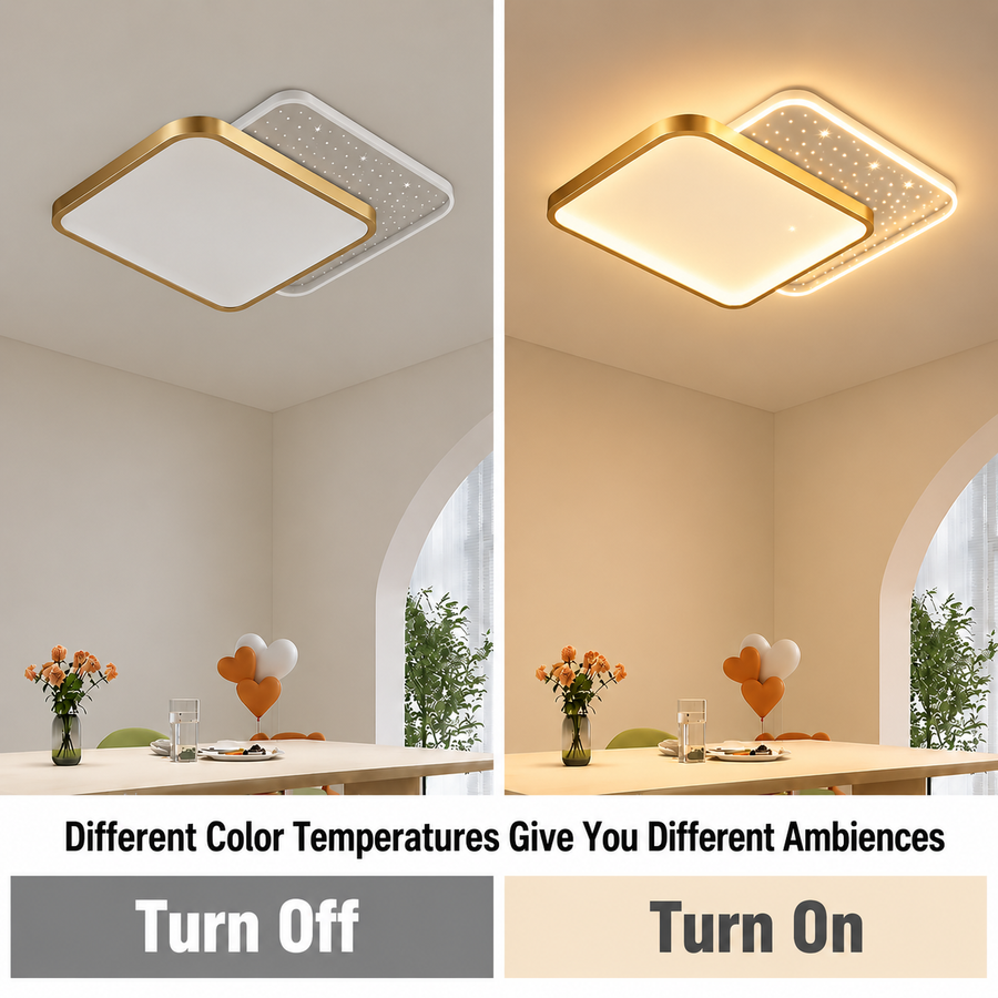 LED полилей с дистанционно управление GILDRA 48W, 2 квадрата, Студена/Топла/Неутрална светлина, Димируем, Златен