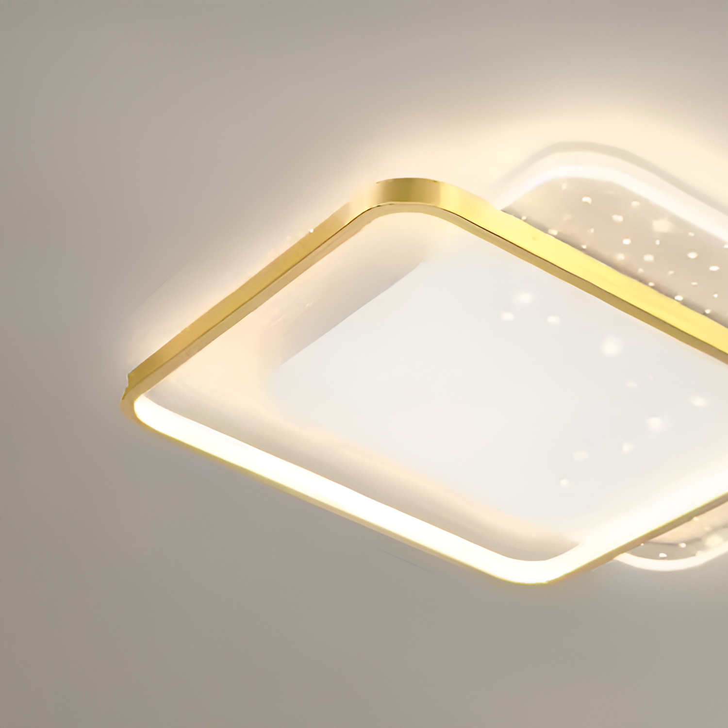 LED полилей с дистанционно управление GILDRA 48W, 2 квадрата, студена/топла/неутрална светлина, димиране, златни LED полилеи с дистанционно управление Заглавие по подразбиране Alessandro Design