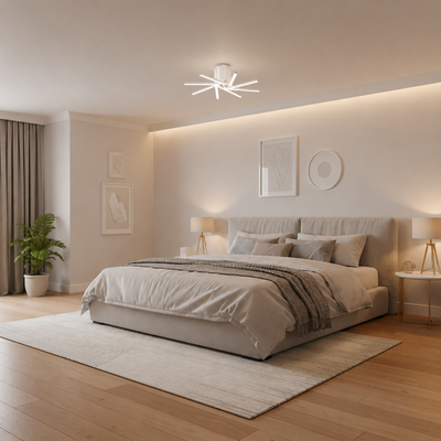 IBANE LED полилей с дистанционно управление, 8 източника, 3000K/4000K/6000K, 128W, Метал и силиций, Бял