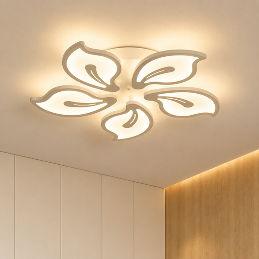 LED полилей с дистанционно JASMINE 73W, 5 венчелистчета, Студена/Топла/Неутрална светлина, Димируем, Бял