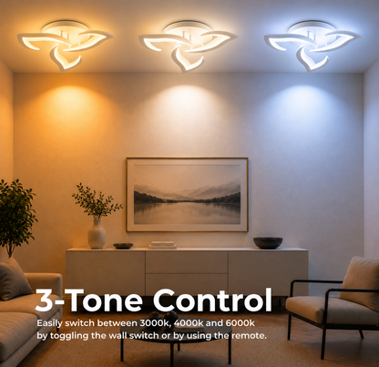 LED полилей с дистанционно LOTUS 32W, 3 венчелистчета, Студена/Топла/Неутрална светлина, Димируем, Бял