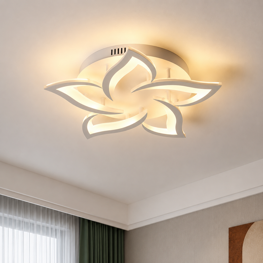 LED полилей с дистанционно LOTUS 54W, 5 венчелистчета, Студена/Топла/Неутрална светлина, Димируем, Бял