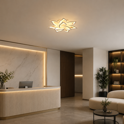 LED полилей с дистанционно LOTUS 91W, 9 венчелистчета, Студена/Топла/Неутрална светлина, Димируем, Бял