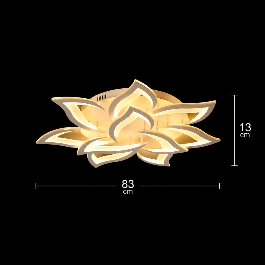 LED полилей с дистанционно LOTUS 91W, 9 венчелистчета, Студена/Топла/Неутрална светлина, Димируем, Бял