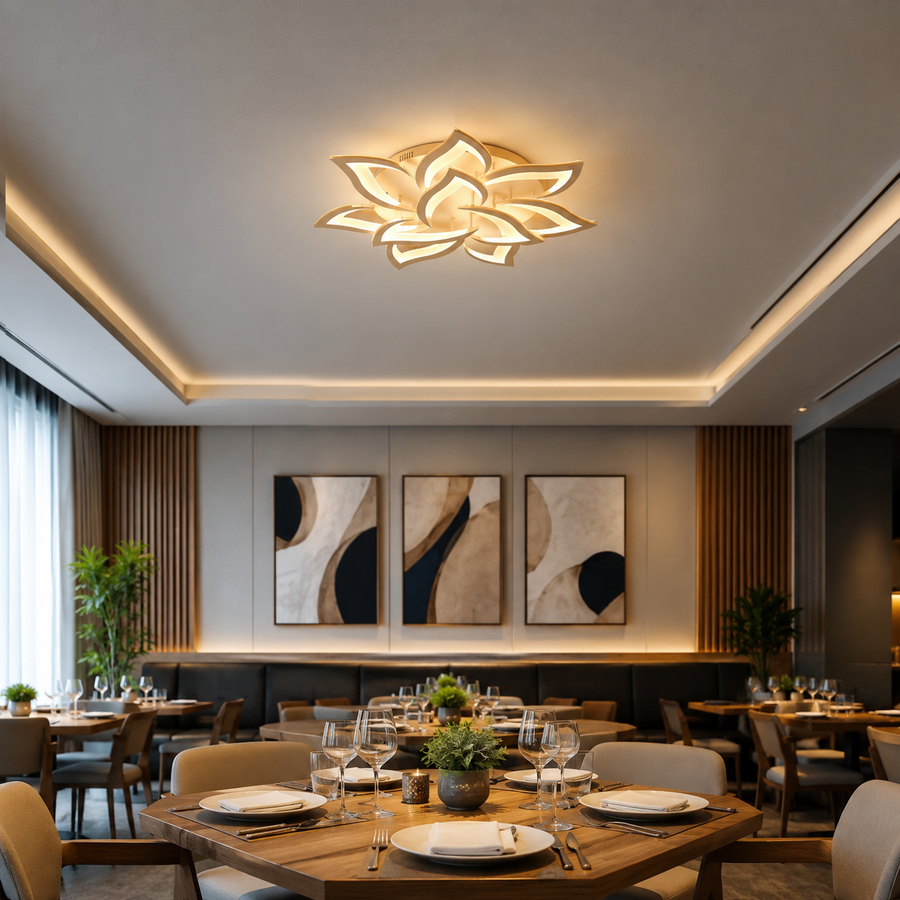 LED полилей с дистанционно LOTUS 91W, 9 венчелистчета, Студена/Топла/Неутрална светлина, Димируем, Бял