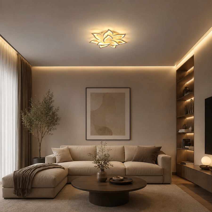 LED полилей с дистанционно LOTUS 91W, 9 венчелистчета, Студена/Топла/Неутрална светлина, Димируем, Бял