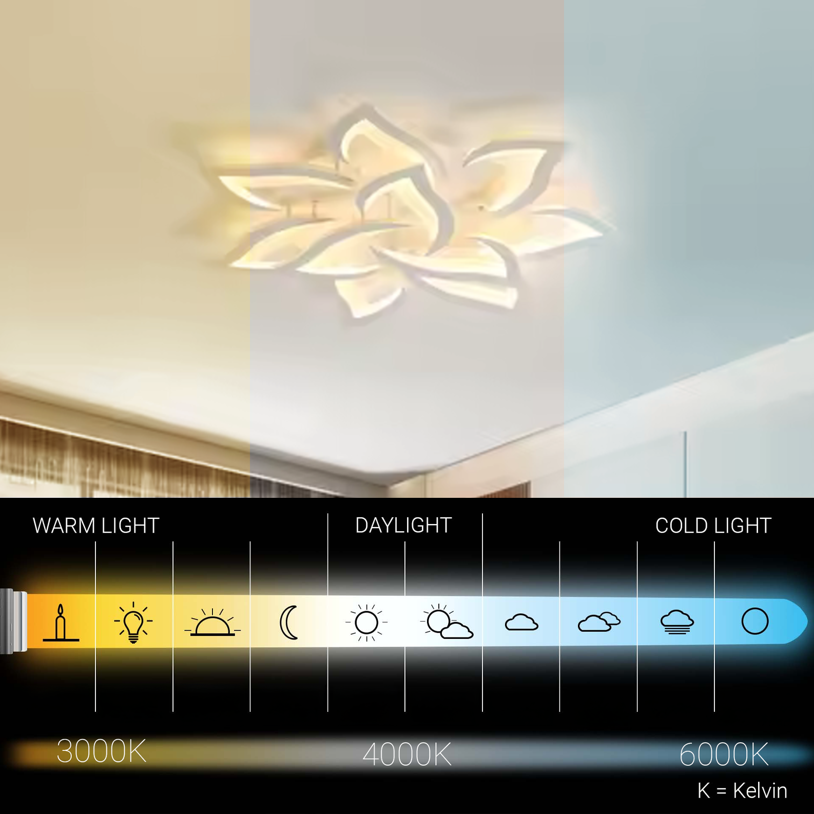 LED полилей с дистанционно управление LOTUS 91W, 9 венчелистчета, студена/топла/неутрална светлина, димируем, бял LED полилей с дистанционно управление Заглавие по подразбиране Alessandro Design