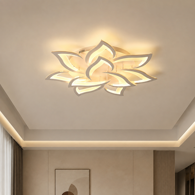 LED полилей с дистанционно LOTUS 91W, 9 венчелистчета, Студена/Топла/Неутрална светлина, Димируем, Бял