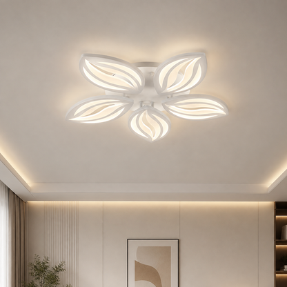 LED полилей с дистанционно управление ORCHID 66W, 5 венчелистчета, Студена/Топла/Неутрална светлина, Димируем, Бял, Метал и Акрил