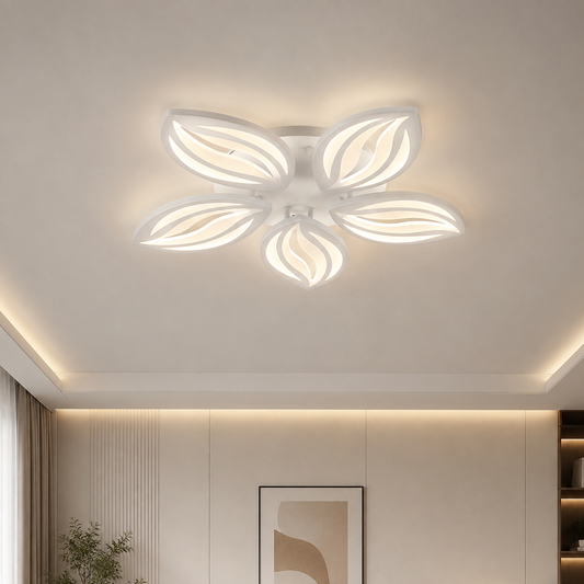 LED полилей с дистанционно управление ORCHID 66W, 5 венчелистчета, Студена/Топла/Неутрална светлина, Димируем, Бял, Метал и Акрил