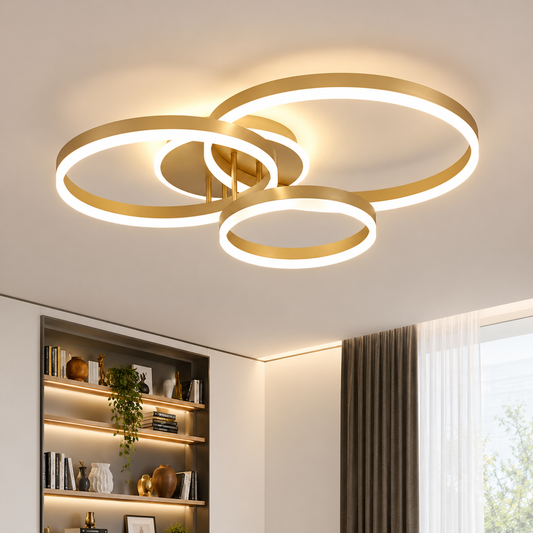 LED полилей с дистанционно управление RIGA LILITH 68W, 3 кръга, Студена/Топла/Неутрална светлина, Димируем, Блестящо злато
