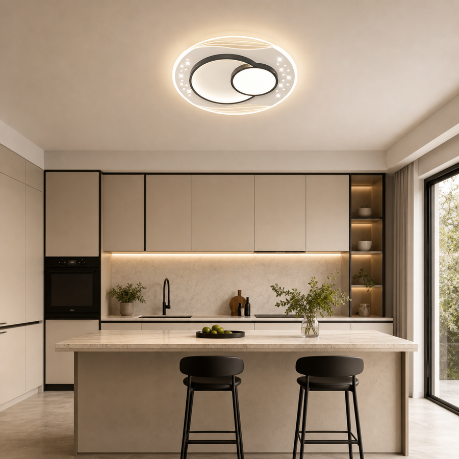 LED полилей с дистанционно SERPENTA 51W, Кръгъл, Студена/Топла/Неутрална светлина, Димируем, Черен