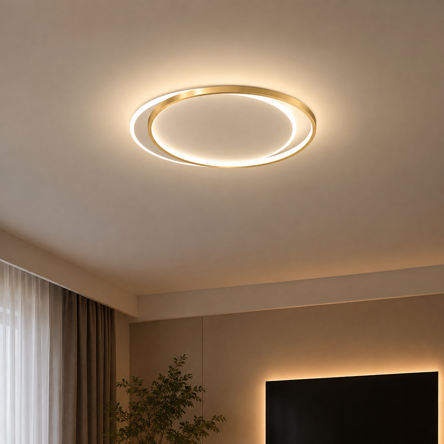 LED полилей с дистанционно SOLARA 51W, 2 кръга, Студена/Топла/Неутрална светлина, Димируем, Бяло злато