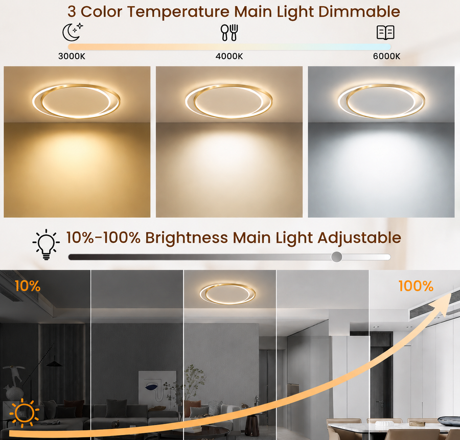 LED полилей с дистанционно SOLARA 51W, 2 кръга, Студена/Топла/Неутрална светлина, Димируем, Бяло злато