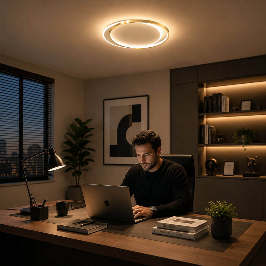 LED полилей с дистанционно SOLARA 51W, 2 кръга, Студена/Топла/Неутрална светлина, Димируем, Бяло злато