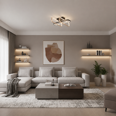 TRANBERG LED полилей с дистанционно управление, 3 източника (1 черен+2 златни), 3000K/4000K/6000K, 144W, Метал и пластмаса, Черен