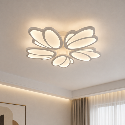 LED полилей с дистанционно управление TULIP 81W, 5 венчелистчета, Студена/Топла/Неутрална светлина, Димируем, Бял