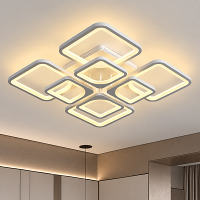 LED полилей с дистанционно управление ZOE 138W, 8 квадрата, Студена/Топла/Неутрална светлина, Димируем, Бял