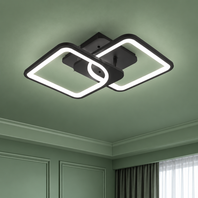 LED полилей с дистанционно ZOE 41W, 2 квадрата, Студена/Топла/Неутрална светлина, Димируем, Черен