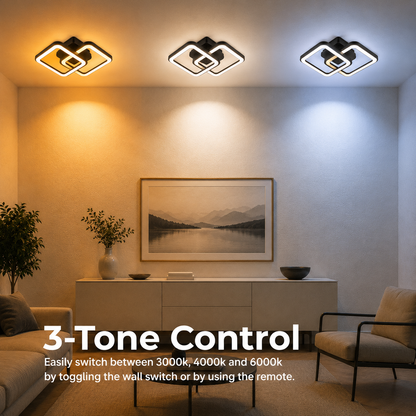 LED полилей с дистанционно ZOE 41W, 2 квадрата, Студена/Топла/Неутрална светлина, Димируем, Черен