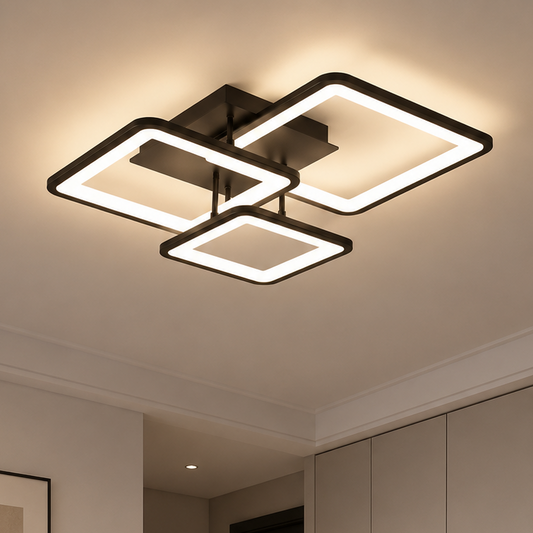 Lustra LED с телекоманда ZOE 60W, 3 Patrate, lumina Rece/Calda/Neutra, Dimabila, Negru, Metal и Acril