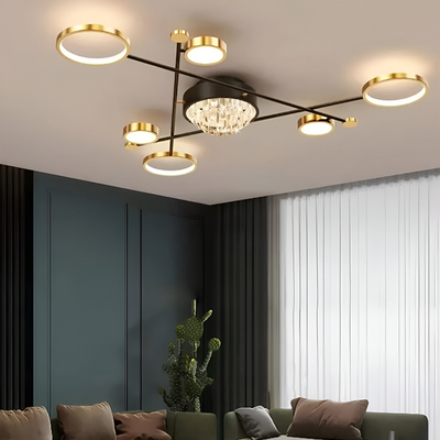 LED полилей с дистанционно управление и Crystal Guida 38W, 6 елемента, студена/гореща/неутрална светлина, недобросъвестно, златисто черно
