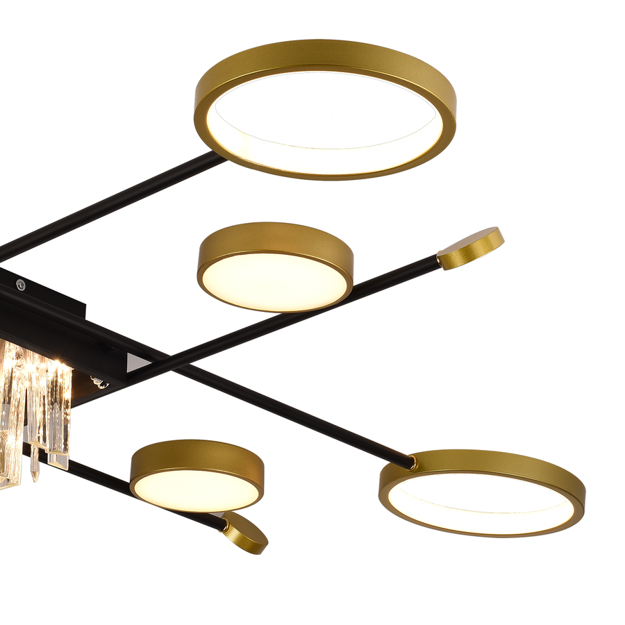 Lustra LED cu telecomanda si cristal GUIDA 46W, 8 Elemente, lumina Rece/Calda/Neutra, Dimabila, Negru Auriu Lustre LED cu Telecomanda Default Title Alessandro Design