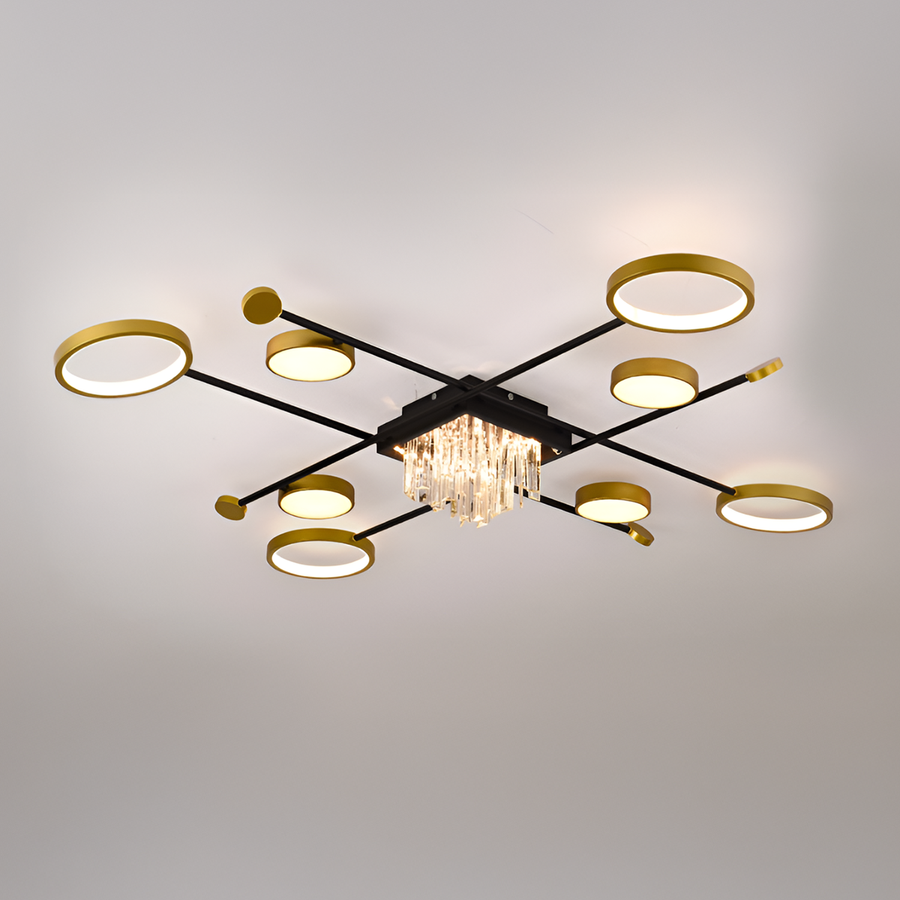 Lustra LED cu telecomanda si cristal GUIDA 46W, 8 Elemente, lumina Rece/Calda/Neutra, Dimabila, Negru Auriu Lustre LED cu Telecomanda Default Title Alessandro Design