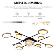 Lustra LED cu telecomanda si cristal GUIDA 46W, 8 Elemente, lumina Rece/Calda/Neutra, Dimabila, Negru Auriu Lustre LED cu Telecomanda Default Title Alessandro Design