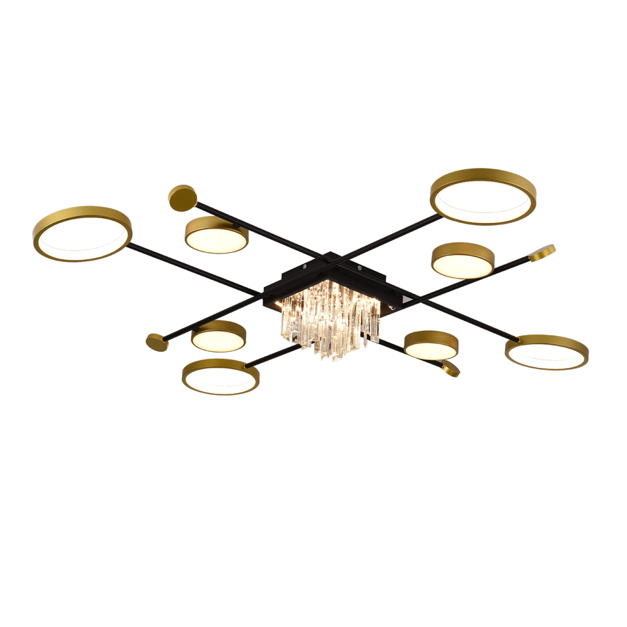 Lustra LED cu telecomanda si cristal GUIDA 46W, 8 Elemente, lumina Rece/Calda/Neutra, Dimabila, Negru Auriu Lustre LED cu Telecomanda Default Title Alessandro Design
