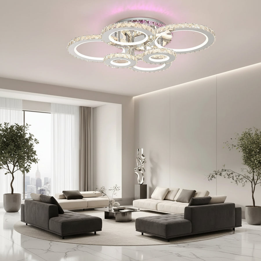 LED полилей с дистанционно управление и кристал NOVA ROTONDA RGB 144W, 6 кръга, студена/топла/неутрална светлина, димиране, блестящи хромирани LED полилеи и кристали Заглавие по подразбиране Alessandro Design