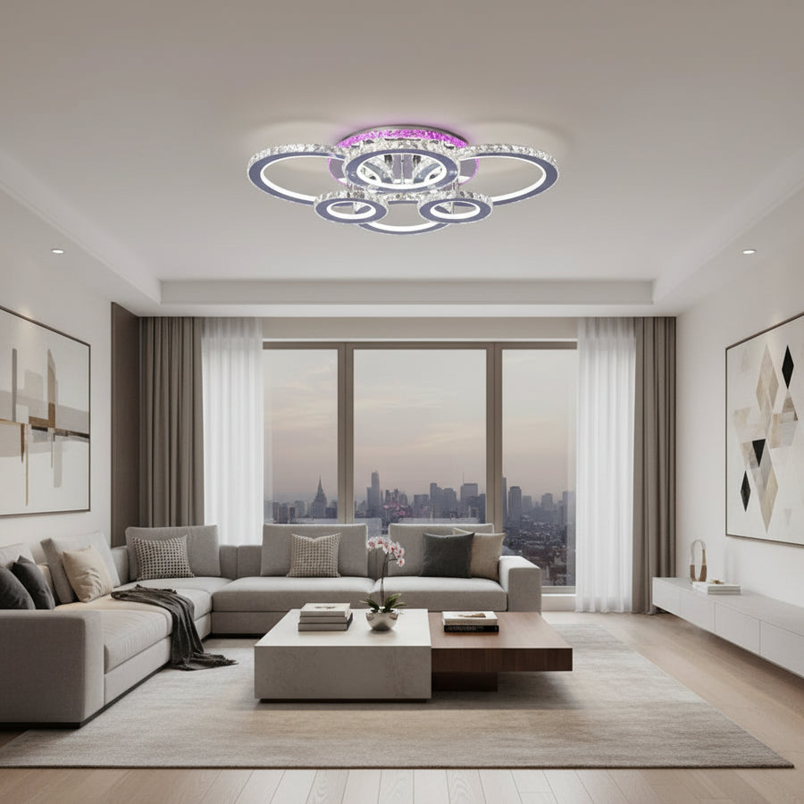 LED полилей с дистанционно управление и кристал NOVA ROTONDA RGB 144W, 6 кръга, студена/топла/неутрална светлина, димиране, блестящи хромирани LED полилеи и кристали Заглавие по подразбиране Alessandro Design
