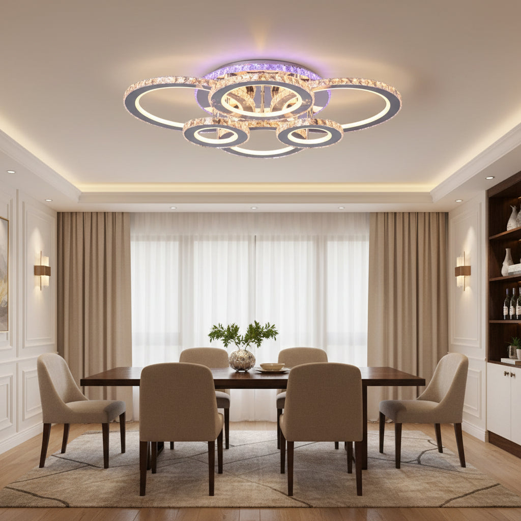 LED полилей с дистанционно управление и кристал NOVA ROTONDA RGB 144W, 6 кръга, студена/топла/неутрална светлина, димиране, блестящи хромирани LED полилеи и кристали Заглавие по подразбиране Alessandro Design