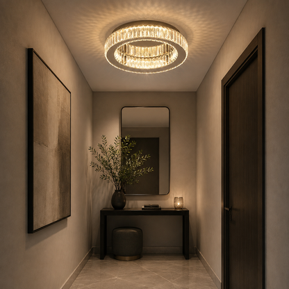 LED полилей с дистанционно управление и кристал VERTUS 18W, 30см, Кръг, Студена/Топла/Неутрална светлина, Димируем, Хром