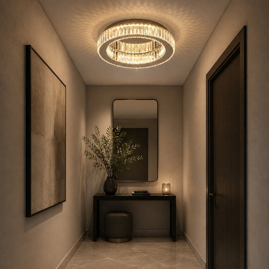 LED полилей с дистанционно управление и кристал VERTUS 18W, 30см, Кръг, Студена/Топла/Неутрална светлина, Димируем, Хром