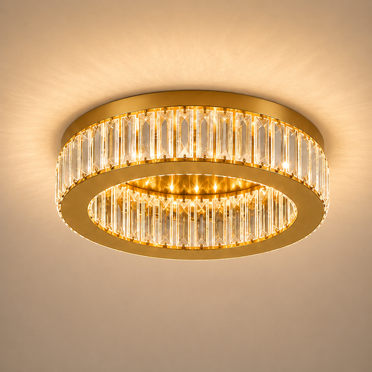 LED полилей с дистанционно управление и кристал VERTUS 31W, 50см, Кръг, Студена/Топла/Неутрална светлина, Димируем, Златен