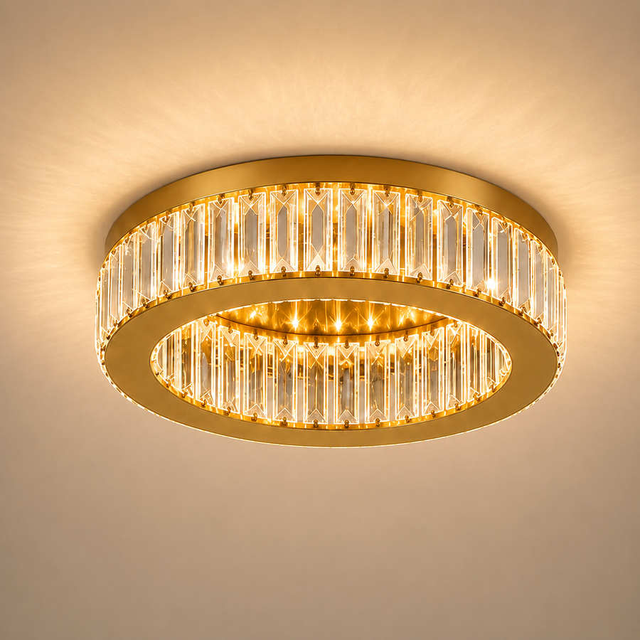 LED полилей с дистанционно управление и кристал VERTUS 31W, 50см, Кръг, Студена/Топла/Неутрална светлина, Димируем, Златен