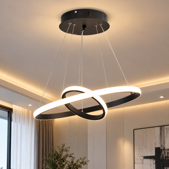 LED окачен полилей RICCI 25W, 2 кръга, Студена/Топла/Неутрална светлина, Черен, Регулируема Височина