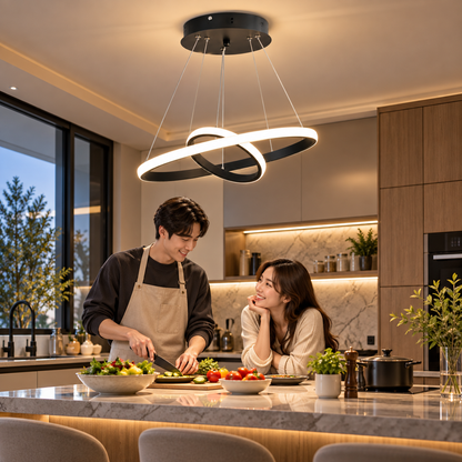 LED окачен полилей RICCI 25W, 2 кръга, Студена/Топла/Неутрална светлина, Черен, Регулируема Височина