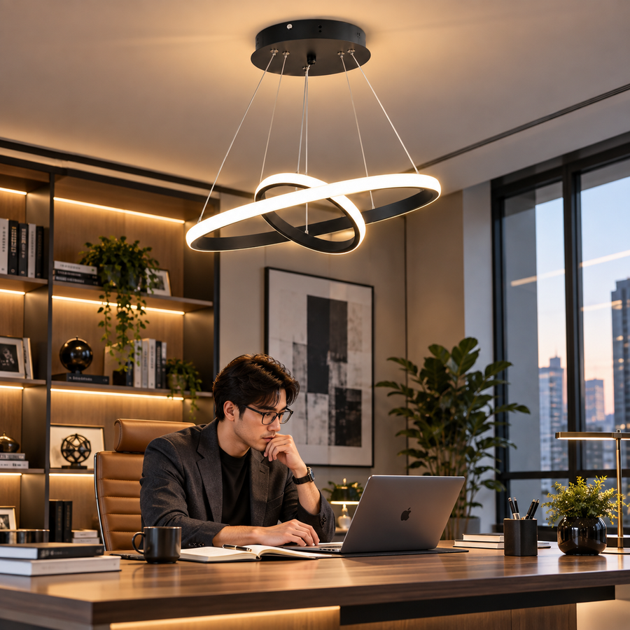 LED окачен полилей RICCI 25W, 2 кръга, Студена/Топла/Неутрална светлина, Черен, Регулируема Височина