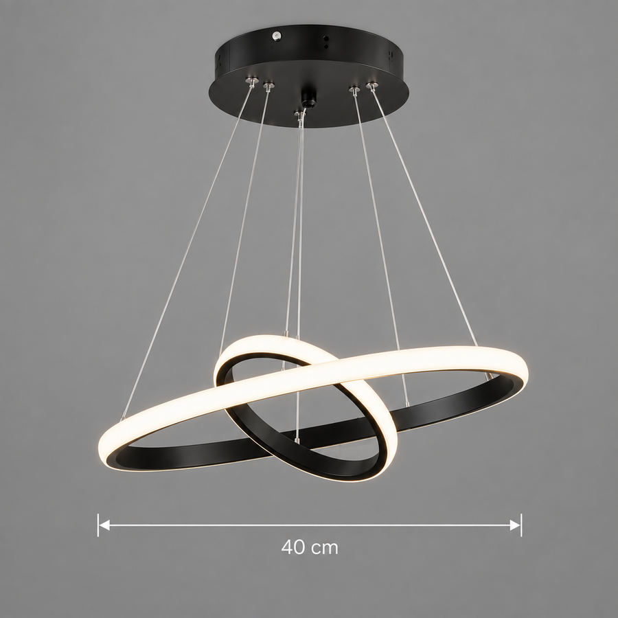LED окачен полилей RICCI 25W, 2 кръга, Студена/Топла/Неутрална светлина, Черен, Регулируема Височина