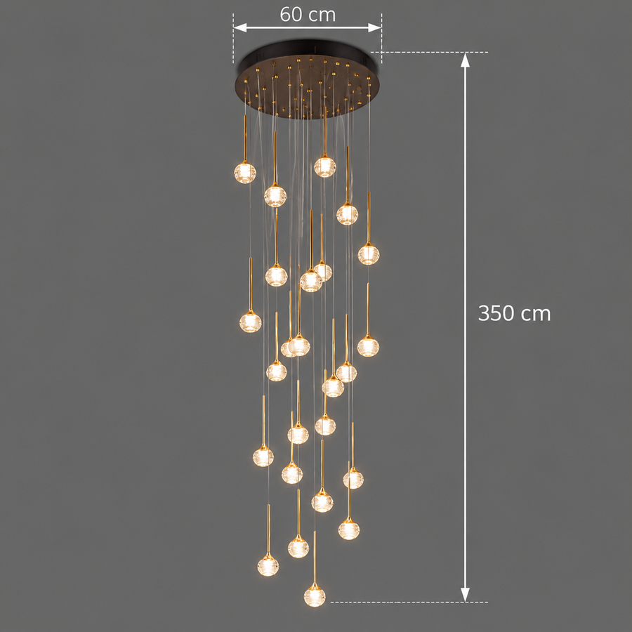 Висящ LED полилей с дистанционно управление GONDAR, 100W, диаметър 60 см, 25 елемента, студена/топла/неутрална светлина, димируем, златен