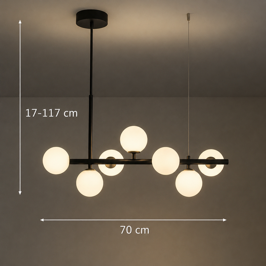 LOFT Pavilion модерен полилей с крушка, 7x G9, черен, метал, регулируема височина