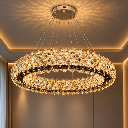 Кристален полилей KALTO Eleganza, 106 W, студена/топла/неутрална светлина, регулируема височина, метал и кристал, блестящ хром