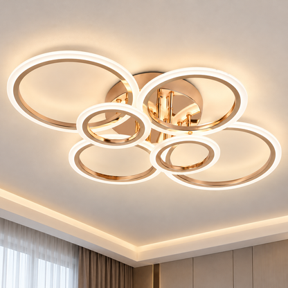 LED полилей с дистанционно BETTY 81W, 6 кръга, Студена/Топла/Неутрална светлина, Димируем, Блестящо злато