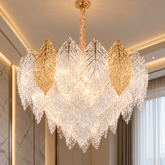 Кристален полилей LACE Magno 11xE14, диаметър 60 см, височина 42 см, блестящо злато, регулируема височина, елегантен дизайн
