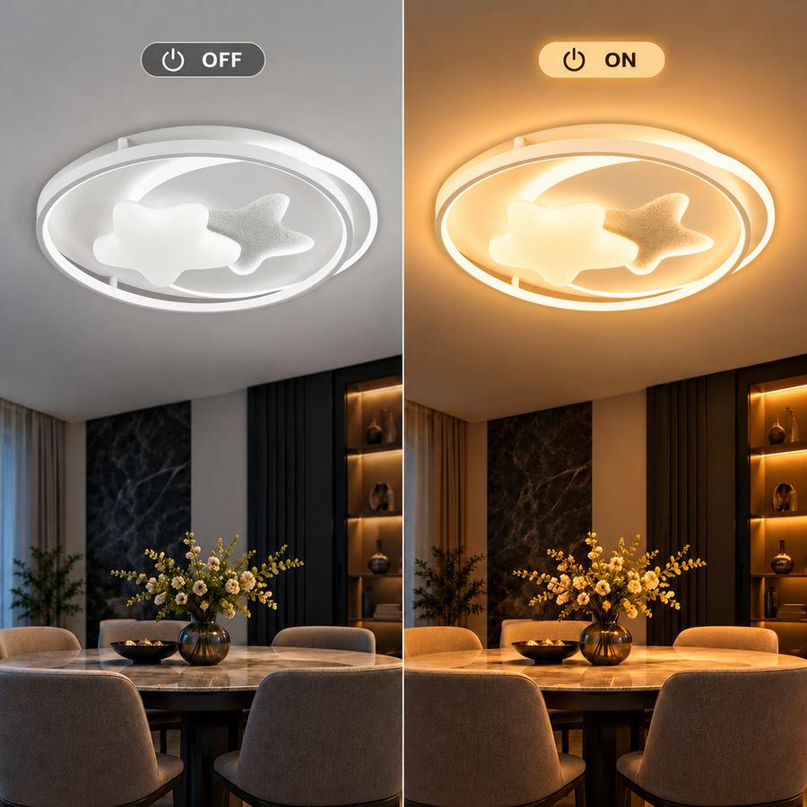 LED полилей с дистанционно ASTERA, Shape of Heavenly Bodies, 87W, Студена/Топла/Неутрална светлина, Димируем, Бял