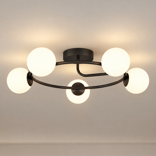 LED и кристален полилей ORBIT, 72cm, 5xE27, Globes, Черен